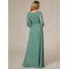 imageEverPretty Womens Crewneck Long Lantern Sleeves Floor Length ALine Pleated Chiffon Formal Dress 0106BGreen Bean