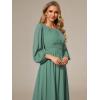 imageEverPretty Womens Crewneck Long Lantern Sleeves Floor Length ALine Pleated Chiffon Formal Dress 0106BGreen Bean