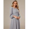 imageEverPretty Womens Crewneck Long Lantern Sleeves Floor Length ALine Pleated Chiffon Formal Dress 0106BGrey