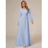 imageEverPretty Womens Crewneck Long Lantern Sleeves Floor Length ALine Pleated Chiffon Formal Dress 0106BIce Blue