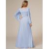 imageEverPretty Womens Crewneck Long Lantern Sleeves Floor Length ALine Pleated Chiffon Formal Dress 0106BIce Blue