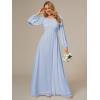 imageEverPretty Womens Crewneck Long Lantern Sleeves Floor Length ALine Pleated Chiffon Formal Dress 0106BIce Blue