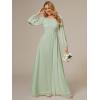 imageEverPretty Womens Crewneck Long Lantern Sleeves Floor Length ALine Pleated Chiffon Formal Dress 0106BMint Green