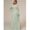 imageEverPretty Womens Crewneck Long Lantern Sleeves Floor Length ALine Pleated Chiffon Formal Dress 0106BMint Green