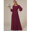 imageEverPretty Womens Crewneck Long Lantern Sleeves Floor Length ALine Pleated Chiffon Formal Dress 0106BMulberry