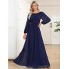 imageEverPretty Womens Crewneck Long Lantern Sleeves Floor Length ALine Pleated Chiffon Formal Dress 0106BNavy Blue