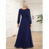 imageEverPretty Womens Crewneck Long Lantern Sleeves Floor Length ALine Pleated Chiffon Formal Dress 0106BNavy Blue