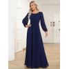 imageEverPretty Womens Crewneck Long Lantern Sleeves Floor Length ALine Pleated Chiffon Formal Dress 0106BNavy Blue