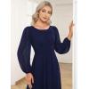 imageEverPretty Womens Crewneck Long Lantern Sleeves Floor Length ALine Pleated Chiffon Formal Dress 0106BNavy Blue