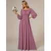 imageEverPretty Womens Crewneck Long Lantern Sleeves Floor Length ALine Pleated Chiffon Formal Dress 0106BOrchid