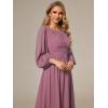 imageEverPretty Womens Crewneck Long Lantern Sleeves Floor Length ALine Pleated Chiffon Formal Dress 0106BOrchid