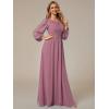 imageEverPretty Womens Crewneck Long Lantern Sleeves Floor Length ALine Pleated Chiffon Formal Dress 0106BOrchid