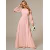 imageEverPretty Womens Crewneck Long Lantern Sleeves Floor Length ALine Pleated Chiffon Formal Dress 0106BPink