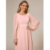 imageEverPretty Womens Crewneck Long Lantern Sleeves Floor Length ALine Pleated Chiffon Formal Dress 0106BPink