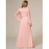 imageEverPretty Womens Crewneck Long Lantern Sleeves Floor Length ALine Pleated Chiffon Formal Dress 0106BPink