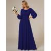 imageEverPretty Womens Crewneck Long Lantern Sleeves Floor Length ALine Pleated Chiffon Formal Dress 0106BRoyal Blue