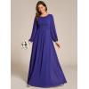 imageEverPretty Womens Crewneck Long Lantern Sleeves Floor Length ALine Pleated Chiffon Formal Dress 0106BSapphire Blue