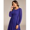 imageEverPretty Womens Crewneck Long Lantern Sleeves Floor Length ALine Pleated Chiffon Formal Dress 0106BSapphire Blue