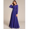 imageEverPretty Womens Crewneck Long Lantern Sleeves Floor Length ALine Pleated Chiffon Formal Dress 0106BSapphire Blue