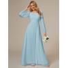 imageEverPretty Womens Crewneck Long Lantern Sleeves Floor Length ALine Pleated Chiffon Formal Dress 0106BSky Blue