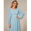 imageEverPretty Womens Crewneck Long Lantern Sleeves Floor Length ALine Pleated Chiffon Formal Dress 0106BSky Blue