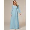 imageEverPretty Womens Crewneck Long Lantern Sleeves Floor Length ALine Pleated Chiffon Formal Dress 0106BSky Blue