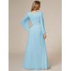 imageEverPretty Womens Crewneck Long Lantern Sleeves Floor Length ALine Pleated Chiffon Formal Dress 0106BSky Blue