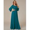 imageEverPretty Womens Crewneck Long Lantern Sleeves Floor Length ALine Pleated Chiffon Formal Dress 0106BTeal