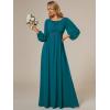 imageEverPretty Womens Crewneck Long Lantern Sleeves Floor Length ALine Pleated Chiffon Formal Dress 0106BTeal