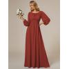 imageEverPretty Womens Crewneck Long Lantern Sleeves Floor Length ALine Pleated Chiffon Formal Dress 0106BVermilion