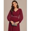 imageEverPretty Womens Formal Dresses Long Sleeve V Neck Empire Waist A Line Beading Floor Length Wedding Guest Dress 01981Burgundy