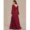 imageEverPretty Womens Formal Dresses Long Sleeve V Neck Empire Waist A Line Beading Floor Length Wedding Guest Dress 01981Burgundy