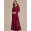 imageEverPretty Womens Formal Dresses Long Sleeve V Neck Empire Waist A Line Beading Floor Length Wedding Guest Dress 01981Burgundy