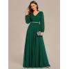 imageEverPretty Womens Formal Dresses Long Sleeve V Neck Empire Waist A Line Beading Floor Length Wedding Guest Dress 01981Dark Green