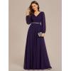 imageEverPretty Womens Formal Dresses Long Sleeve V Neck Empire Waist A Line Beading Floor Length Wedding Guest Dress 01981Deep Purple