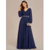 imageEverPretty Womens Formal Dresses Long Sleeve V Neck Empire Waist A Line Beading Floor Length Wedding Guest Dress 01981Navy Blue