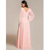 imageEverPretty Womens Formal Dresses Long Sleeve V Neck Empire Waist A Line Beading Floor Length Wedding Guest Dress 01981Pink