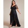 imageEverPretty Womens Plus Size Gorgeous A Line Sequin Embroidered Formal Evening Dress with Sleeves 02083DABlack