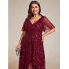 imageEverPretty Womens Plus Size Gorgeous A Line Sequin Embroidered Formal Evening Dress with Sleeves 02083DABurgundy