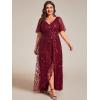 imageEverPretty Womens Plus Size Gorgeous A Line Sequin Embroidered Formal Evening Dress with Sleeves 02083DABurgundy