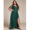 imageEverPretty Womens Plus Size Gorgeous A Line Sequin Embroidered Formal Evening Dress with Sleeves 02083DADark Green