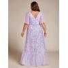 imageEverPretty Womens Plus Size Gorgeous A Line Sequin Embroidered Formal Evening Dress with Sleeves 02083DALavender