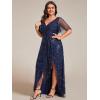 imageEverPretty Womens Plus Size Gorgeous A Line Sequin Embroidered Formal Evening Dress with Sleeves 02083DANavy Blue