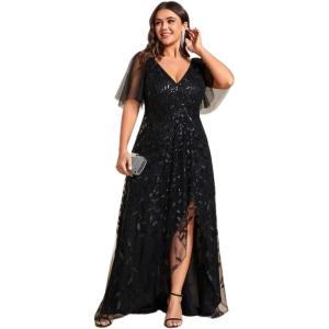 imageEverPretty Womens Plus Size Gorgeous A Line Sequin Embroidered Formal Evening Dress with Sleeves 02083DABlack