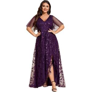 imageEverPretty Womens Plus Size Gorgeous A Line Sequin Embroidered Formal Evening Dress with Sleeves 02083DADeep Purple