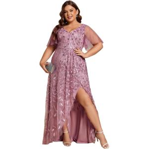 imageEverPretty Womens Plus Size Gorgeous A Line Sequin Embroidered Formal Evening Dress with Sleeves 02083DAOrchid