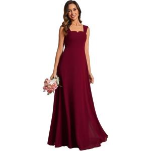 imageEverPretty Womens Sleeveless Square Neckline Backless A Line Floor Length Bridesmaid Dresses S0017Burgundy