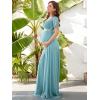 imageEverPretty Women Chiffon VNeck Maternity Party Dresses for Baby Shower with Sleeves 20795EYDemin Blue