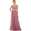 imageEverPretty Womens VNeck Pleated Sequin Sleeveless Tulle Long Evening Gowns 0062B