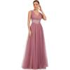 imageEverPretty Womens VNeck Pleated Sequin Sleeveless Tulle Long Evening Gowns 0062B